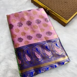Women’s Banarasi Silk Saree with Blouse Piece New Paithani Silk Sarees for Women Wedding & Party Wear(Pink)