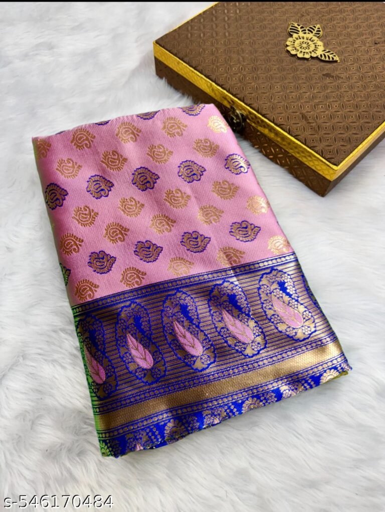 Women’s Banarasi Silk Saree with Blouse Piece New Paithani Silk Sarees for Women Wedding & Party Wear(Pink)