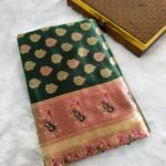 Women’s Banarasi Silk Saree with Blouse Piece New Paithani Silk Sarees for Women Wedding & Party Wear(Green)