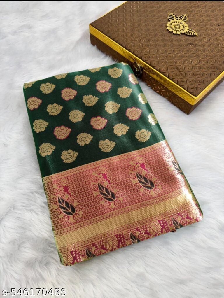 Women’s Banarasi Silk Saree with Blouse Piece New Paithani Silk Sarees for Women Wedding & Party Wear(Green)