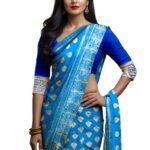 Paithani Silk Banarasi Blue with Gold Border