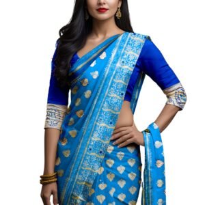 Paithani Silk Banarasi Blue with Gold Border