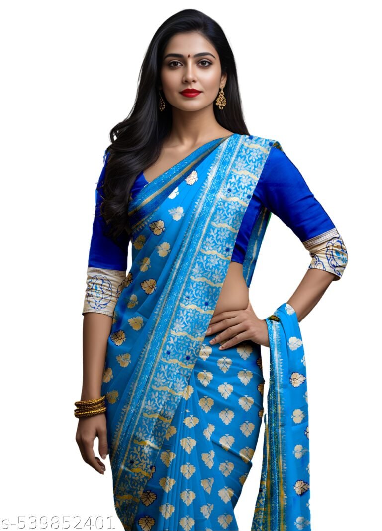 Paithani Silk Banarasi Blue with Gold Border