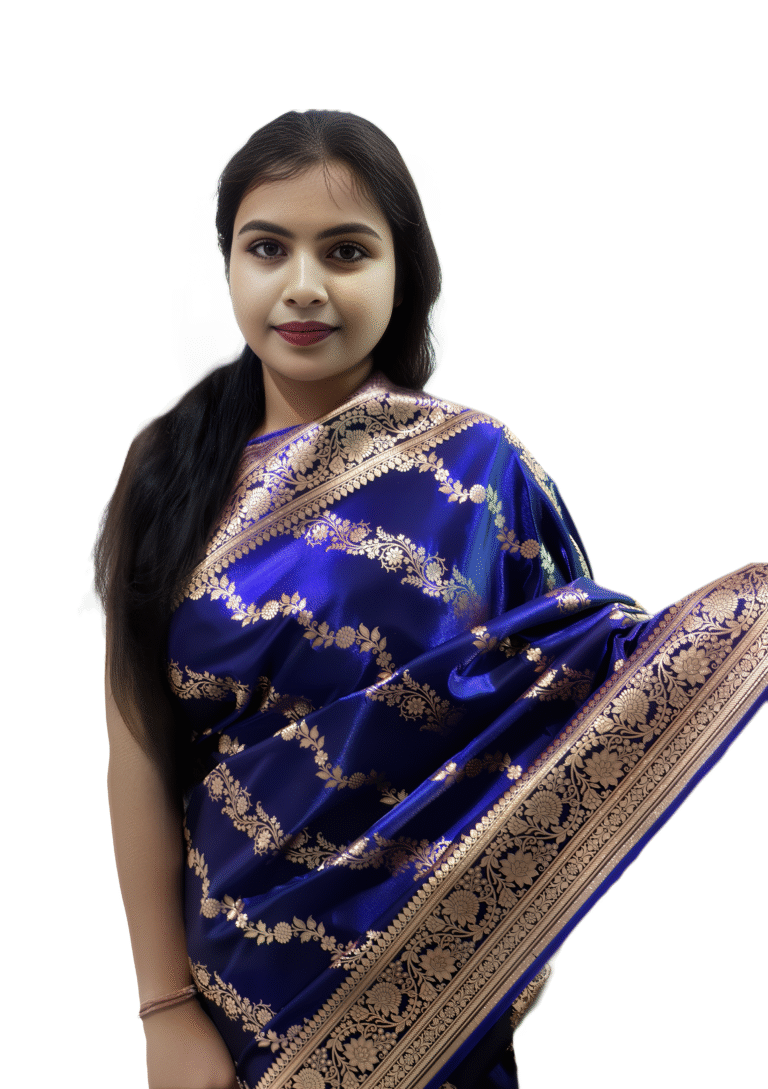 Premium Pure Satin Blue saree for women