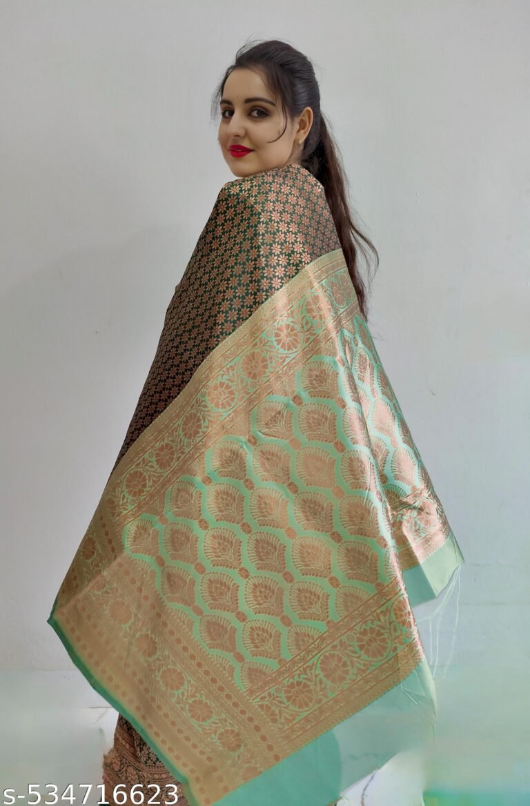 Banarasi Soft Silk Saree for Women Green with Designer Zari Border with boues pic