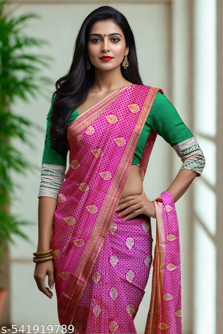 Banarasi Silk Saree for Women New Design 2025 Latest Soft Kanjivaram Wedding & Party Wear Saree Pink Color with Blouse